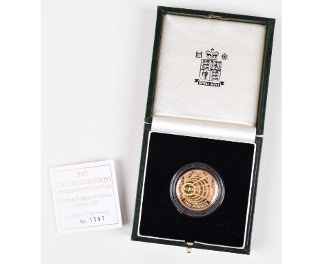 2001 Royal Mint, Gold Proof Two Pounds, weight 15.97g, diameter 28.40mm, struck in 22-carat yellow and red gold, The centenar