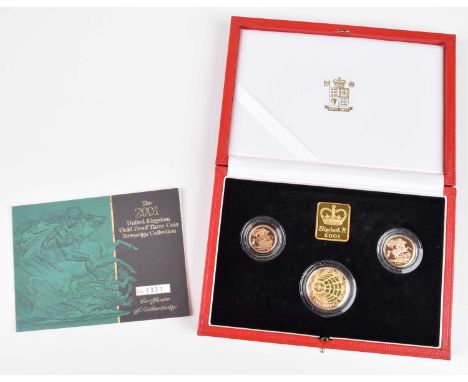 Elizabeth II, United Kingdom, 2001, Gold Proof Three-Coin Sovereign Collection, Royal Mint, to include 2001 gold proof Two Po