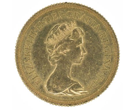 Queen Elizabeth II, Uncirculated Sovereign, 1974, with obverse portrait by Arnold Machin, R. St. George slaying the dragon, s