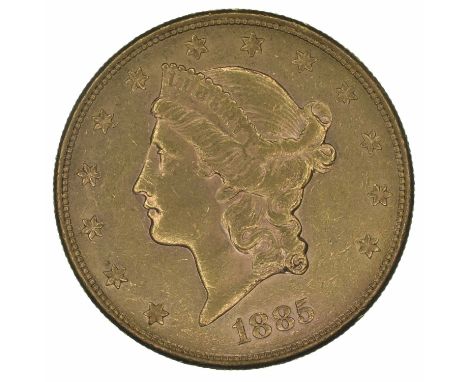 United States of America, Twenty Dollars, Double Eagle, 1885 S Liberty Head San Francisco Mint, A coronet head of Liberty, fa