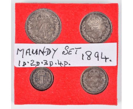 Queen Victoria Maundy Set, 1894, Old veiled bust l., One Pence to Four Pence, silver, attractively toned.Qty: 4The coins are 