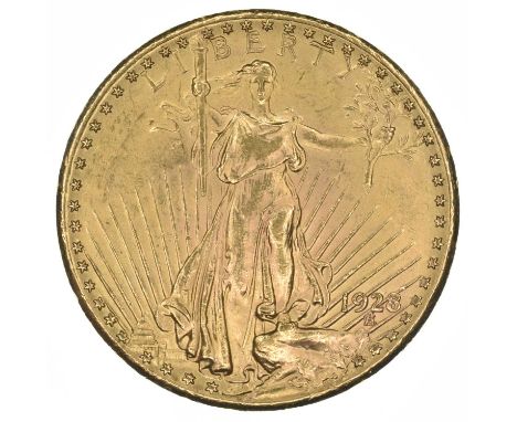 United States of America, Twenty Dollars, Double Eagle, 1928 Saint Gaudens Philadelphia Mint, Lady Liberty holding an olive b