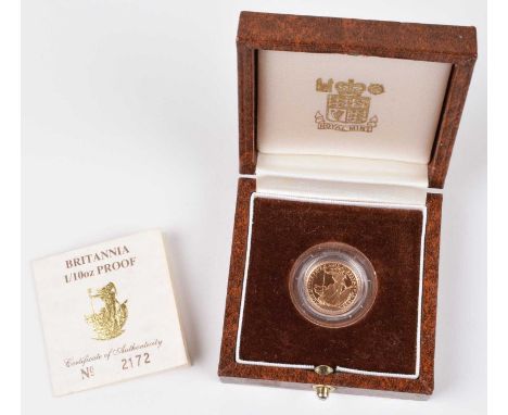 1988 Royal Mint, Proof Britannia 1/10oz, £10, weight 3.412g, diameter 16.50mm, struck in 24-carat gold, with obverse portrait