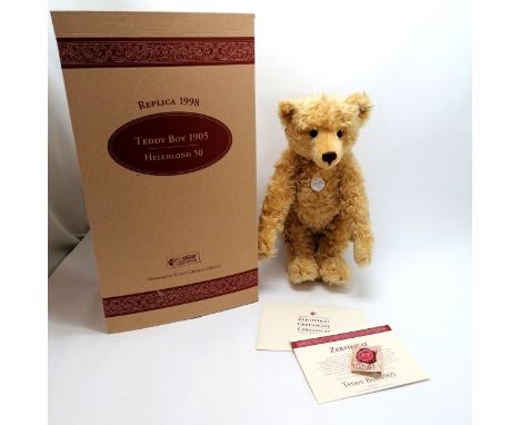 Large Steiff collectors bear 'Teddy Boy' 1905 replica with certificate, box and outer box. numbered 02053. 44cm high Conditio