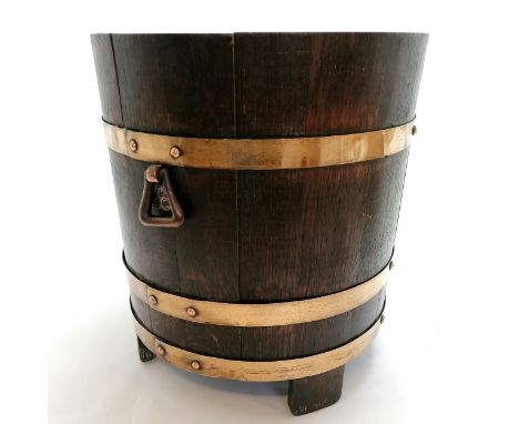 Coopered oak planter - 38cm high &amp; 36cm diameter 
