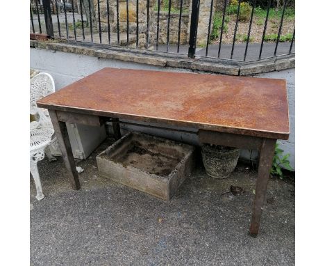 Vintage metal table-77cm high x 153cm x 87cm Condition reportMissing it's drawer and has rust