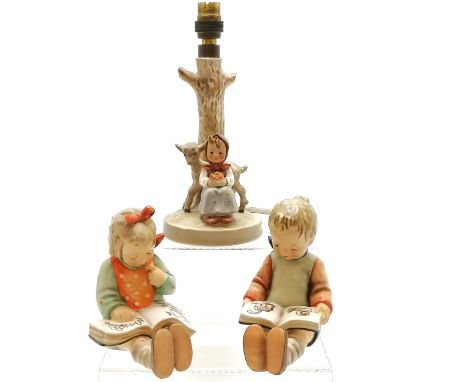 Hummel lamp base (small chip to ear) - 24cm high t/w pair of Hummel children bookends (#14A &amp; 14B) - in good condition 