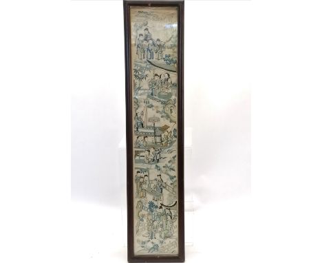 Antique Chinese hand embroidered panel in an original lacquer frame - 51cm x 11.5cm Condition reportSlight marks to frame oth