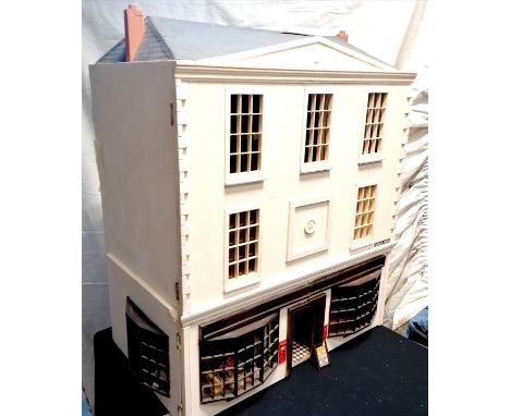 Large scale hand made dolls house on Grove Road with 2 shops (greengrocers + milliners) with 4 room living accommodation abov