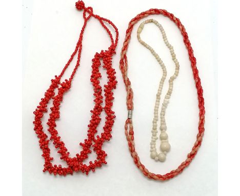 3 vintage strands of coral beads. 2 strand necklace 50cm long. 
