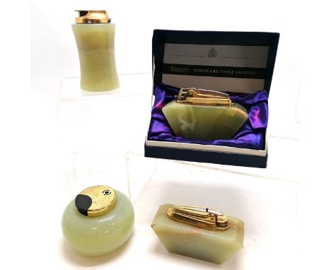 4 mid century green agate Ronson table lighters, 1 boxed. tallest 12cm high Condition reportboth rectangular lighters have ch