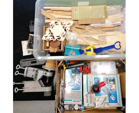 Qty of miniature tools inc minicraft hobby saw, lathe t/w qty of woods for crafting 