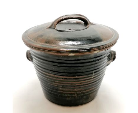 David Leach personal seal marked large stoneware lidded bread crock - 33cm diameter &amp; 28cm high Condition report3 chips t
