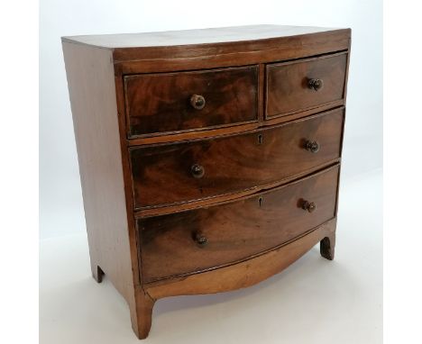 Antique mahogany bow front table top cabinet in the form of a 2 over 2 chest of drawers - 42cm wide 44cm high 21cm deep Condi