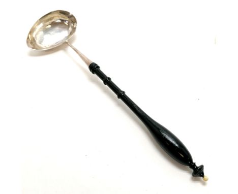 Long toddy ladle with a silver bowl &amp; ebonised handle - 38cm long ~ has foreign marks to bowl Condition report2 small den