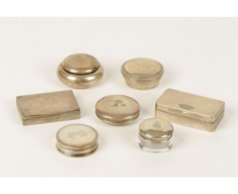 A COLLECTION OF CONTINENTAL BOXES including one with an applied coronet to the cover, a paperweight with enamel decoration, a