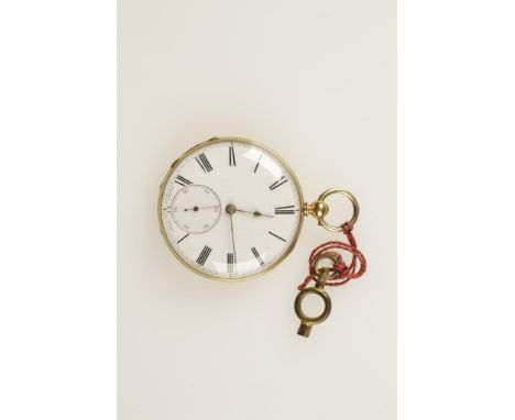 BADOLLET: A GENTLEMAN'S 18K YELLOW GOLD OPEN FACED POCKET WATCH, the white enamel dial with Roman numerals and subsidiary sec