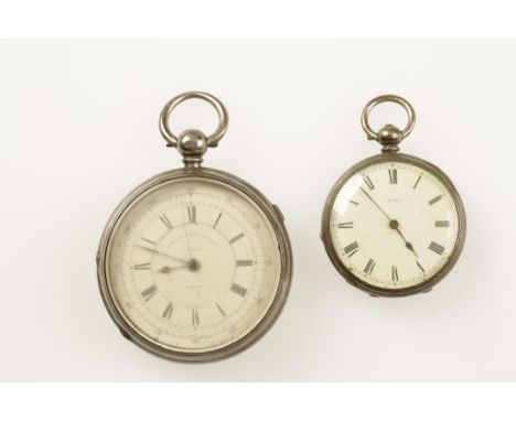 A GENTLEMAN'S OPEN FACED CHRONOGRAPH POCKET WATCH, the white enamel dial with Roman numerals, outer Arabic numerals, sweep se