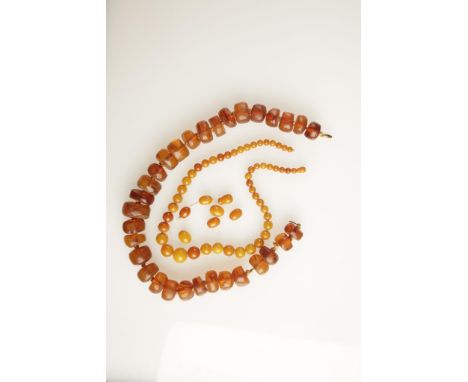 A GRADUATED AMBER' BEAD NECKLACE, the largest spherical bead c. 12mm wide, the smallest c.5.4mm wide, c.15" (37.5cms) long wi