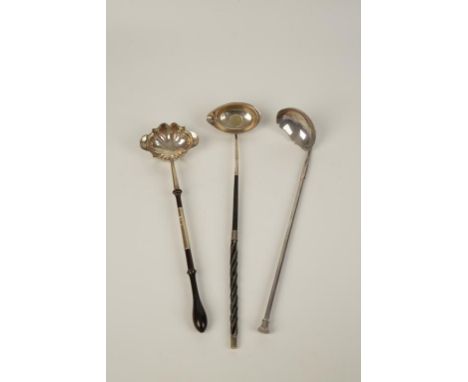 A GEORGE III PUNCH LADLE with a reinforced turned wooden handle, and double lipped bowl, by Nathaniel Appleton and Anne Smith