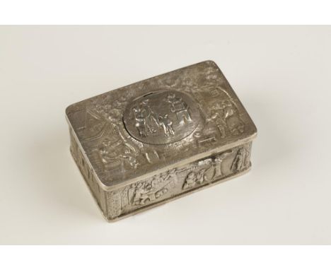 A GERMAN SILVER BIRD AUTOMATON MUSIC BOX, by Karl Griesbaum. The rectangular box with raised decoration, each side, top and u