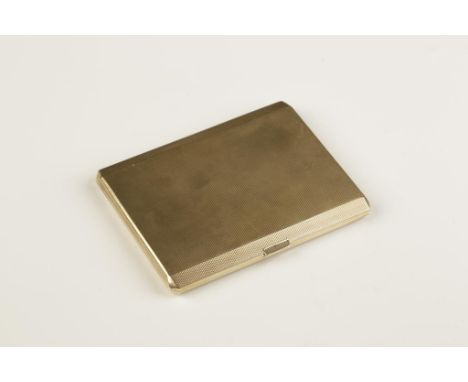 A 1940'S YELLOW GOLD 9CT CIGARETTE CASE, with engine turned decoration, the inside of the case engraved with names and date "