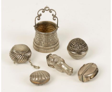 A COLLECTION OF NOVELTY SILVER comprising a Continental model of a well, the underside crested and marked 800 and "R. Miracol