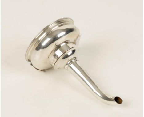 A GEORGE III WINE FUNNEL of conventional form, with a gadrooned border and detachable spout, makers mark rubbed, possibly I*M