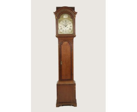 AN OAK AND MAHOGANY CROSSBANDED LONGCASE CLOCK, the silvered dial signed 'John Masters, Dartmouth', with central date apertur