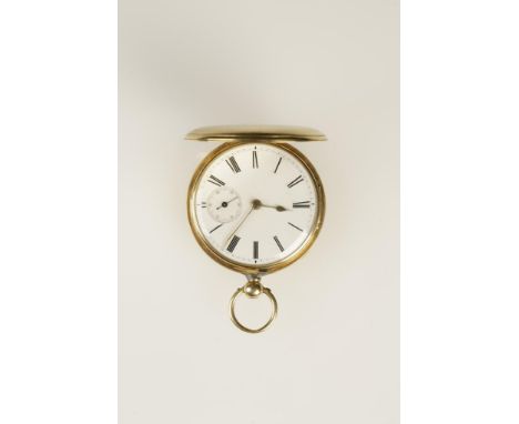 A GENTLEMAN'S 18CT YELLOW GOLD HUNTING CASED POCKET WATCH, the white enamel dial with Roman numerals and subsidiary seconds d