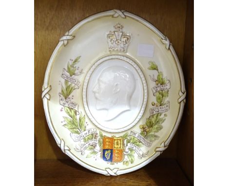 An oval commemorative plaque depicting Edward VII, 26 x 22cm, a Queen Victoria jubilee ring, a Dame Laura Knight Edward VIII 
