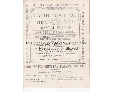 FA AMATEUR CUP FINAL 1923 Programme Evesham v London Caledonians Amateur Cup Final at Crystal Palace 21/4/1923. This was the 