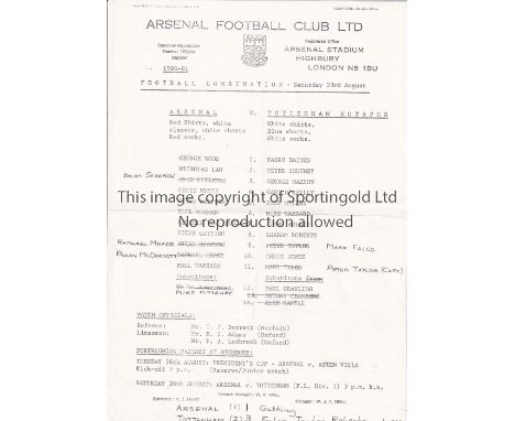 ARSENAL RESERVES Five single sheet home programmes for 1980/1 season v. Reading, Leicester, Orient, Oxford and Tottenham. All