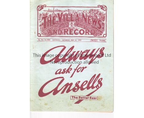 ASTON VILLA V WOLVES 1932 Programme for the Lord Mayor of Birnmingham Charity Cup match at Villa 14/5/1932. Ex-bound volume w