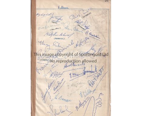 FULHAM AUTOGRAPHS A lined sheet with 27 autographs from the 1950's inc. Bill Dodgin, Tosh Chamberlain, Joe Bacuzzi, Bedford J