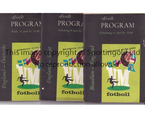 WORLD CUP 1958 Three England programmes from the 1958 World Cup in Sweden v Soviet Union (8/6), Brasil (11/6) and Austria (15