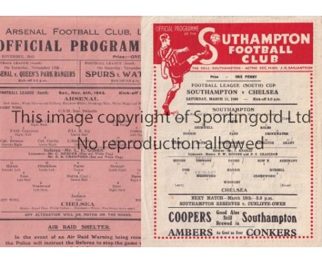 CHELSEA Three Chelsea away single sheet programmes from the 1943/44 season v Arsenal (small tear at horizontal fold), Southam