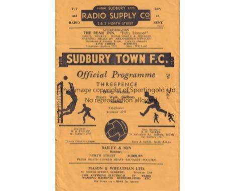 TOTTENHAM HOTSPUR Programme for the away Eastern Counties League match v. Sudbury Town 14/4/1962, slight horizontal crease. G