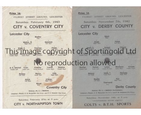 LEICESTER Two single sheet home programmes from the 1942/43 season v Derby County 7/11 (light horizontal fold) and Coventry C