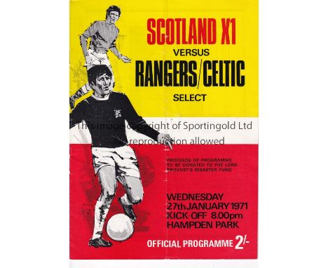 GEORGE BEST Programme for the Scotland XI v Rangers / Celtic Select 27/1/1971 at Hampden Park. Best and Bobby Charlton appear