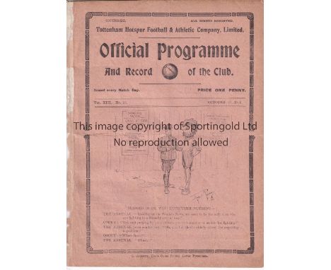TOTTENHAM HOTSPUR V ARSENAL 1920 Programme for the London Professional Charity Fund match at Tottenham 25/10/1920, ex-binder,