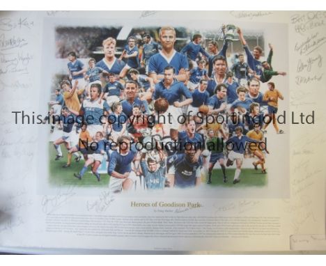 EVERTON / AUTOGRAPHS A large limited edition Heroes of Goodison Park montage print by Doug Harker, number 71 of 2000 which ha