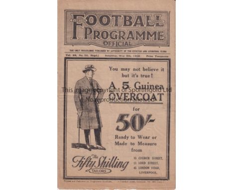 EVERTON V ARSENAL 1928 / DIXIE DEAN'S RECORD Programme for the League match at Everton 5/5/1928. Everton were Champions and D