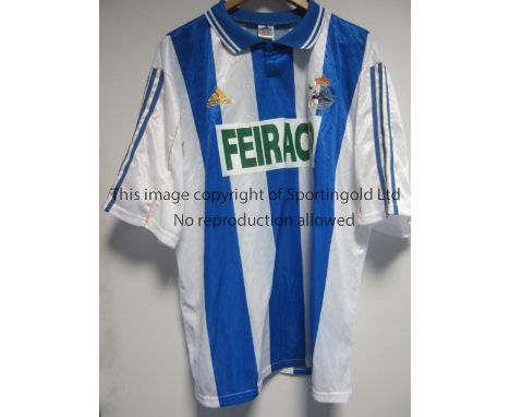 DEPORTIVO LA CORUNA PLAYER ISSUE SHIRT Blue and white stripes short sleeve shirt like to have been acquired after the UEFA Cu