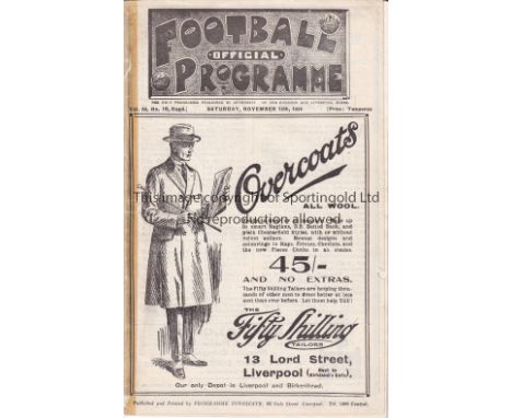 EVERTON V ARSENAL 1924 Programme for the League match at Everton 15/11/1924, ex-binder and tape mark on spine. Fair to genera