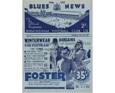 BIRMINGHAM / ARSENAL Programme Birmingham City v Arsenal 14/11/1936. Rusty staples. No writing. Generally good 