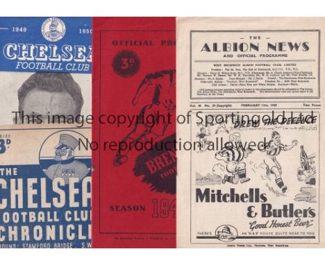 CHELSEA A collection of 13 home programmes and 2 aways at West Bromwich Albion 1948/49 and Brentford 1949/50 (both FAC). Home