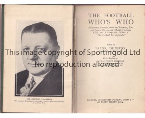 FOOTBALL BOOK The Football Who's Who issued by The Leader in 1935, without a dust jacket, with several team group panels inc.