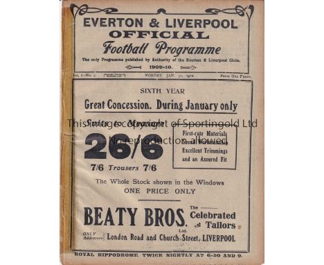 TRIAL MATCH AT LIVERPOOL FC 1910 Programme for Whites v Stripes 31/1/1910 at Anfield inc. players from Liverpool, Notts. Co. 