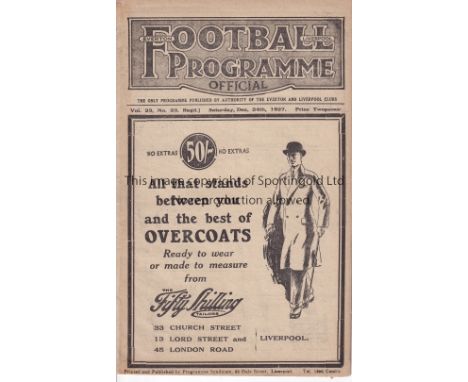 LIVERPOOL Home programme v Manchester United 24/12/1927. Also covers Everton Reserves v Manchester City Reserves. Team change